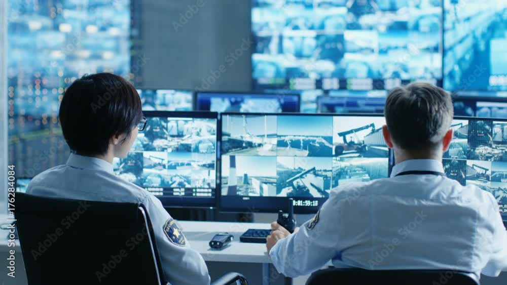 Aufkleber In the Security Control Room Two Officers Monitoring Multiple Screens for Suspicious Activities, They Report any Unauthorised Activities. They Guard Object of National Importance. 