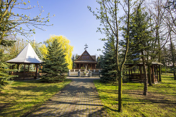 The grounds of the Sanctuary of Our Lady of Lichen, a Roman Catholic church dedicated to Our Lady of Sorrows, Queen of Poland