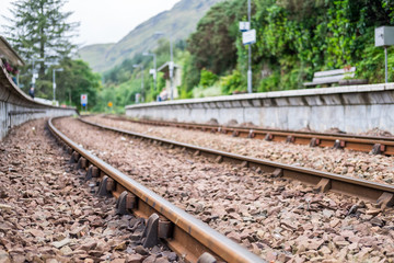 Obraz premium Close up of railway at the train station