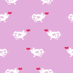 Fototapeta na wymiar Pink seamless pattern with cute pigs