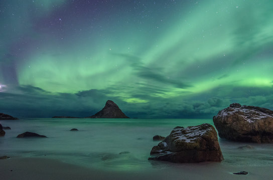 aurora borealis on the coast of Andenes in Norway in winter