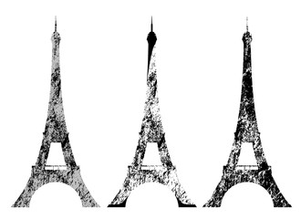 eiffel tower grunge style silhouette - tourism and sightseeing in france vector design set