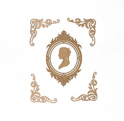 decorative ornate wooden frame, baroque style, white isolated background