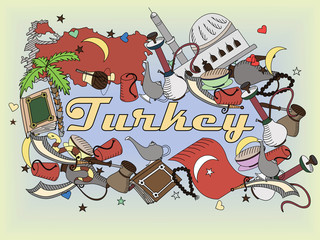 Turkey line art design raster illustration