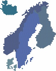 Naklejka premium Hexagon shape Nordic counties map on white background. Vector illustration.