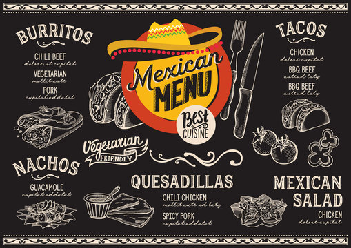 Mexican menu restaurant, food template.