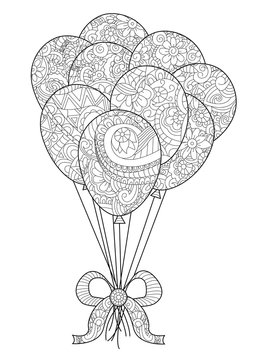 Group of balloons on a string coloring raster for adults