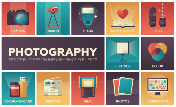 Photography - set of flat design infographics elements