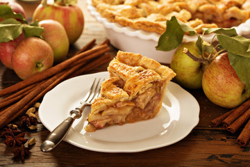 Piece of an apple pie on a plate