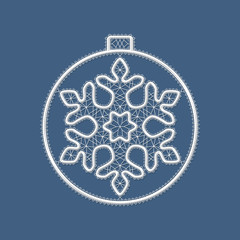 Christmas lace ball with a white snowflake. Template for Christmas, New Year or greeting card. Decorative design element. Vector illustration