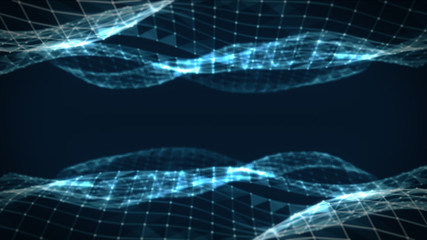 Abstract polygonal space low poly dark blue background with connecting dots and lines. Connection structure. Futuristic HUD background. 3d illustration
