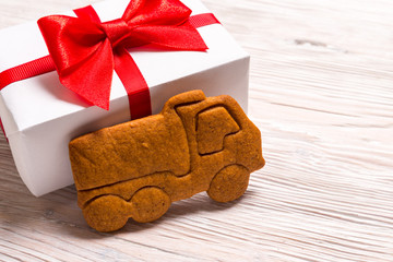 Christmas gift boxes and gingerbread truck