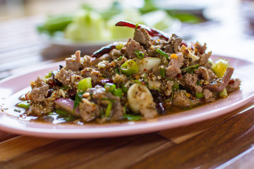 Spicy minced duck Thai cuisine spicy delicious