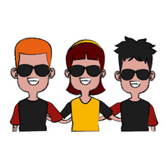 Cute kids friends cartoon icon vector illustration graphic design