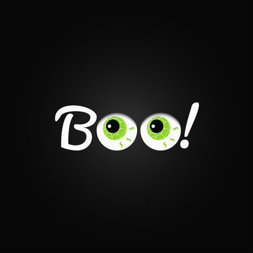 Boo. Halloween lettering with eyes design background.