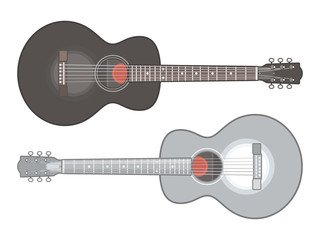 Naklejka na ściany i meble Acoustic guitar isolated on white background. Classical acoustic guitars, flat vector illustration