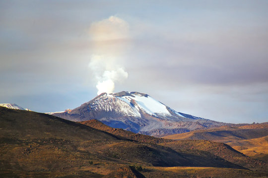 View of Sabancaya volcano in the Andes of southern Peru.