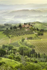 Poster mooie ochtend in de Toscaanse vallei in Italië © sergejson