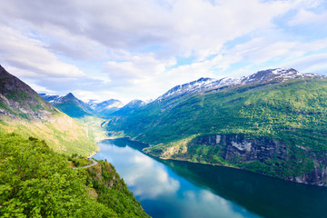 View on Geirangerfjord from Flydasjuvet viewpoint Norway