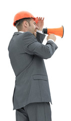 architect shouting through a megaphone.