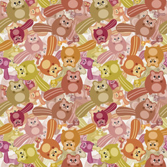 Crazy squirrel mess pattern. Pattern illustration of a Autumn kawaii mess of little cute squirrel with cat faces.  All this joy is needed for the celebration of Autumn’s arrival.