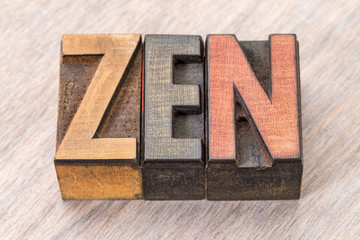 zen word abstract in wood type