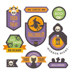 Naklejka premium Set of Halloween badges. Flat holiday elements and banners. Trick or treat. Retro Halloween labels