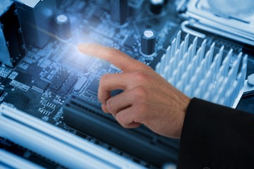 Composite image of businessman hand gesturing