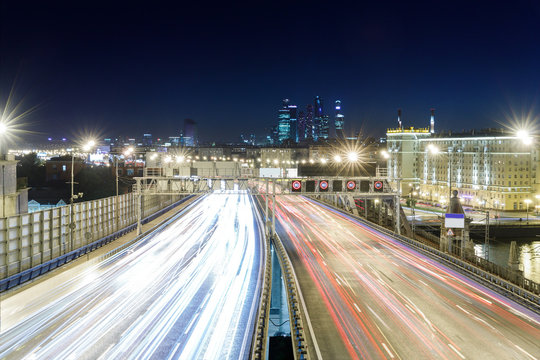 View of transport metropolis, traffic and blurry lights