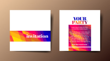 Naklejka na ściany i meble Square color party Invitation card with graphic elements. 