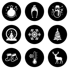 Set of simple icons on a theme Christmas, Happy New Year, Winter, vector, design, collection, flat, sign, symbol,element, object, illustration, isolated. White background
