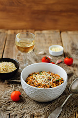 Minced meat tomato orzo