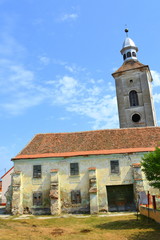 Fortified medieval saxon evangelic church in the village Mercheasa, Transylvania, Romania. The...