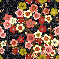 Japanese pattern. Cherry blossom. Ornament with oriental motifs. Vector.