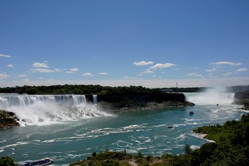 view across the Niagara river towards the American Falls and the Horseshoe Falls, senn from Ontario Canada 
