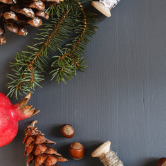Christmas composition. Cones. Fir branches