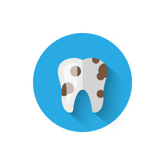 Tooth decay, caries illustrated in a flat style design of vector illustration. Minimalist icon on the topic of stomatology. Website and design for mobile applications and other your projects