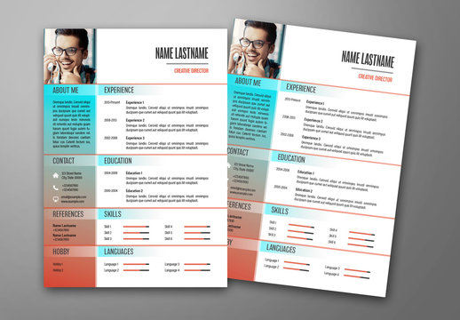 Resume Layout with Blue to Red Gradient Accents