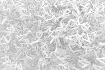 3D render illustration of many white letters