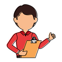 delivery worker with clipboard avatar character vector illustration design