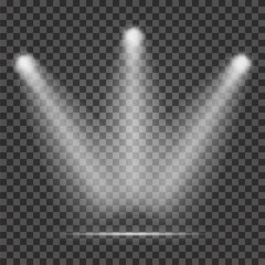 Light beam on transparent background. Realistic spotlight light beams for stage