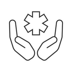 Open palms with star of life linear icon
