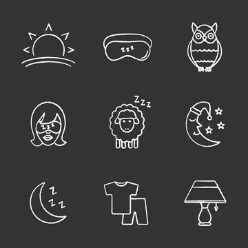 Sleeping accessories chalk icons set