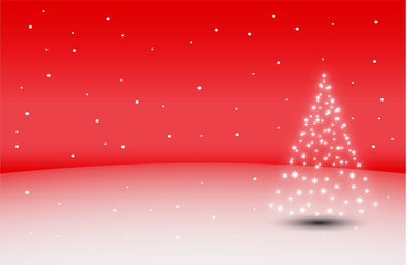 Sfondo natalizio con albero di stelle illuminato e neve
