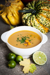 Jamaican pumpkin soup with lime..