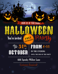 Halloween party invitation with Dracula castle