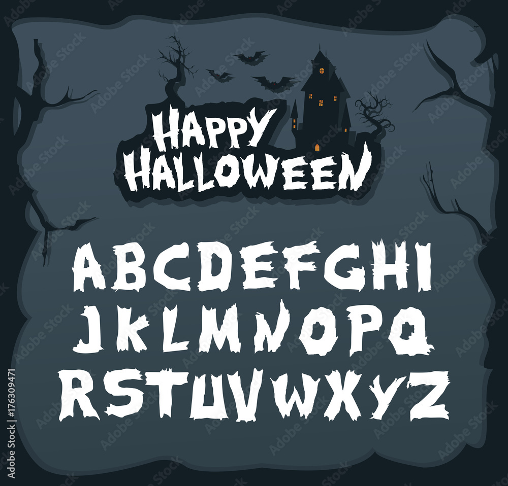 Poster hand drawn script font for halloween and spooky subjects. unique creepy font in vector format