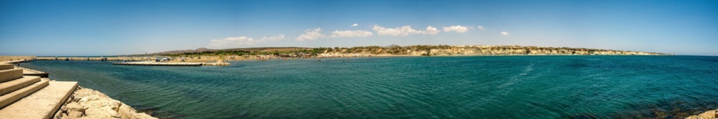 Panorama of Aluminos coastline, Secret Paradise beach and Marina, Cyprus