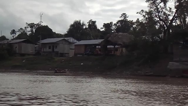 Casas junto al r&iacute;o. Selva amaz&oacute;nica