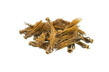 dried silk red cotton flowers isolated on white